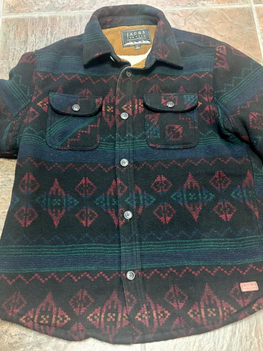 ~~Jachs New York Men's M Sherpa Lined Wool Blend Shirt Jacket Aztec Ranch Boho..